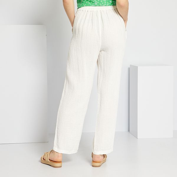 Pantalón de doble gasa de algodón - BLANCO - Kiabi - 18,00€