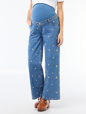 Pantalón de embarazo con cinturón elástico y motivo bordado