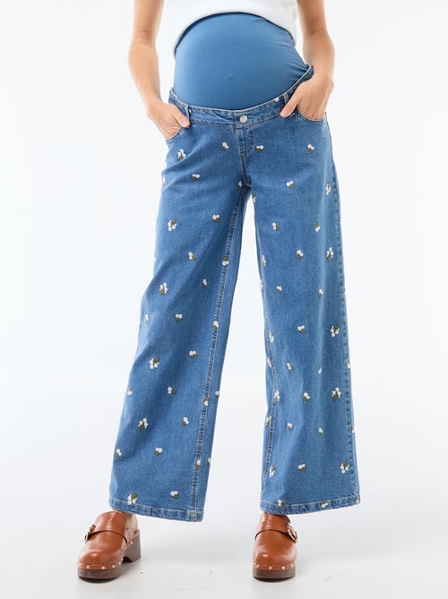 Pantalón de embarazo con cinturón elástico y motivo bordado - Kiabi