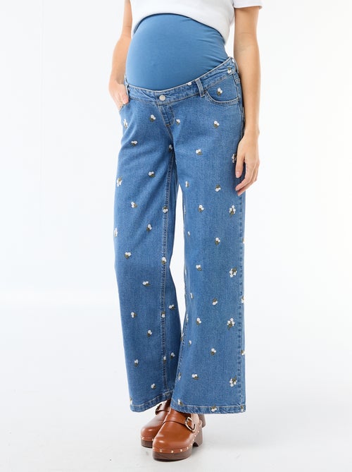 Pantalón de embarazo con cinturón elástico y motivo bordado - Kiabi