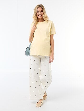 Pantalón de embarazo con cinturón elástico y motivo bordado