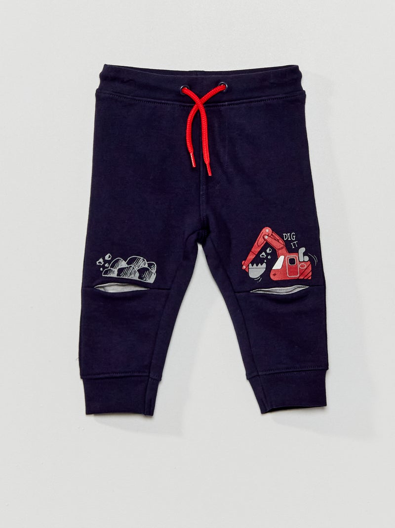 Pantalón de felpa con detalle en la rodilla azul marino - Kiabi