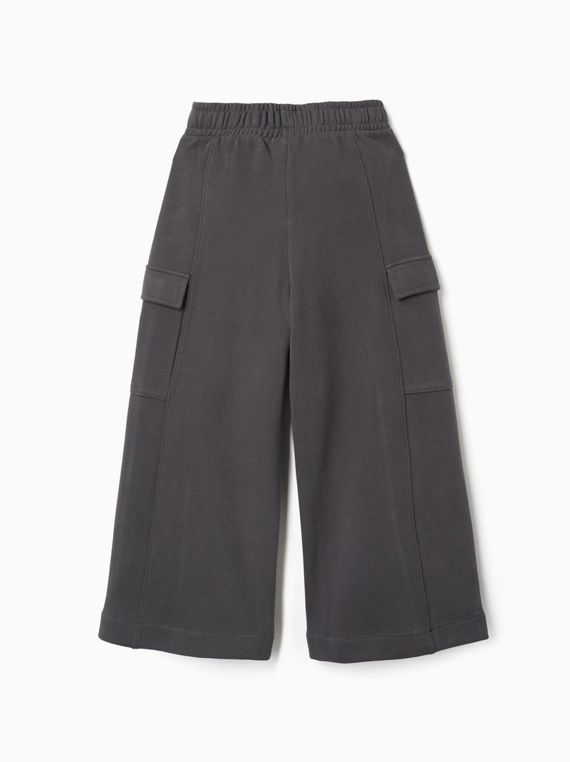 Pantalón de felpa de pierna ancha con bolsillos cargo Gris oscuro - Kiabi