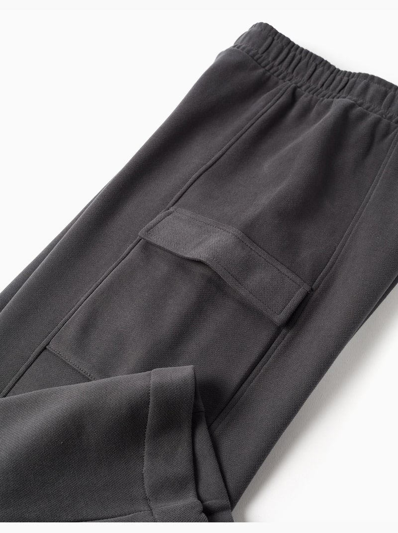 Pantalón de felpa de pierna ancha con bolsillos cargo Gris oscuro - Kiabi