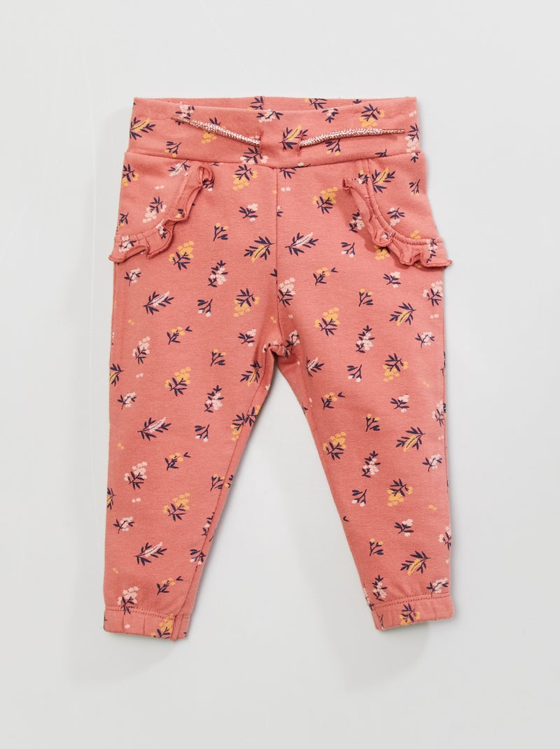 Pantalón de felpa estampado 'flores' rosa - Kiabi