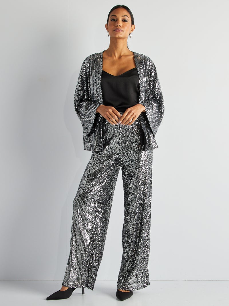 Pantalón de fiesta con lentejuelas GRIS - Kiabi