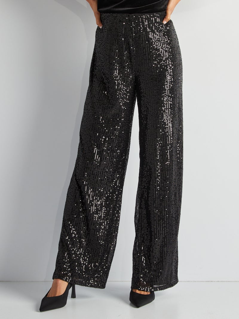 Pantalón de fiesta con lentejuelas NEGRO - Kiabi