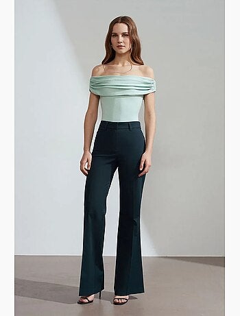 Pantalón de gabardina acampanado de tiro alto para mujer dilvin