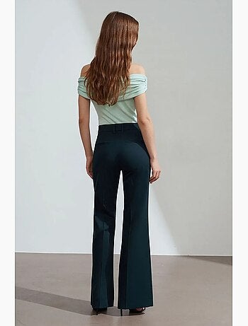 Pantalón de gabardina acampanado de tiro alto para mujer dilvin