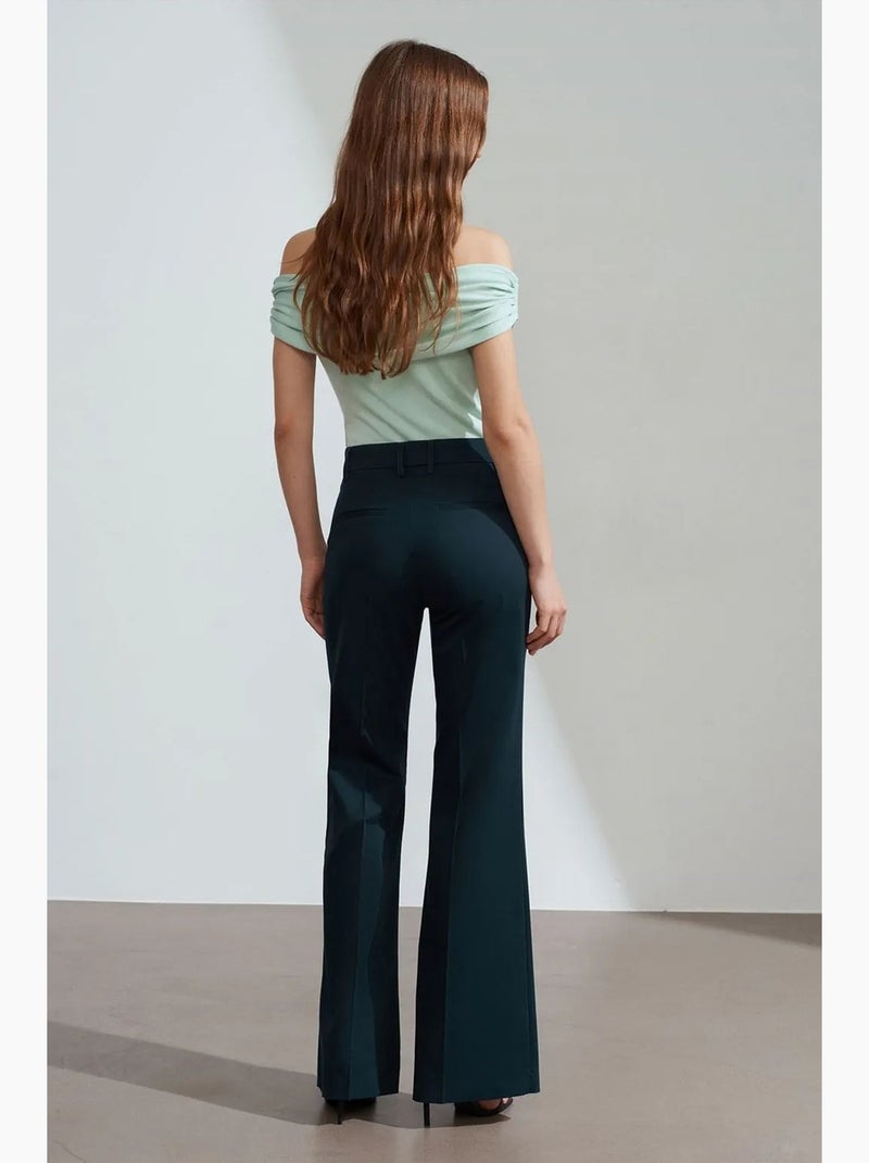 Pantalón de gabardina acampanado de tiro alto para mujer dilvin Azul noche - Kiabi