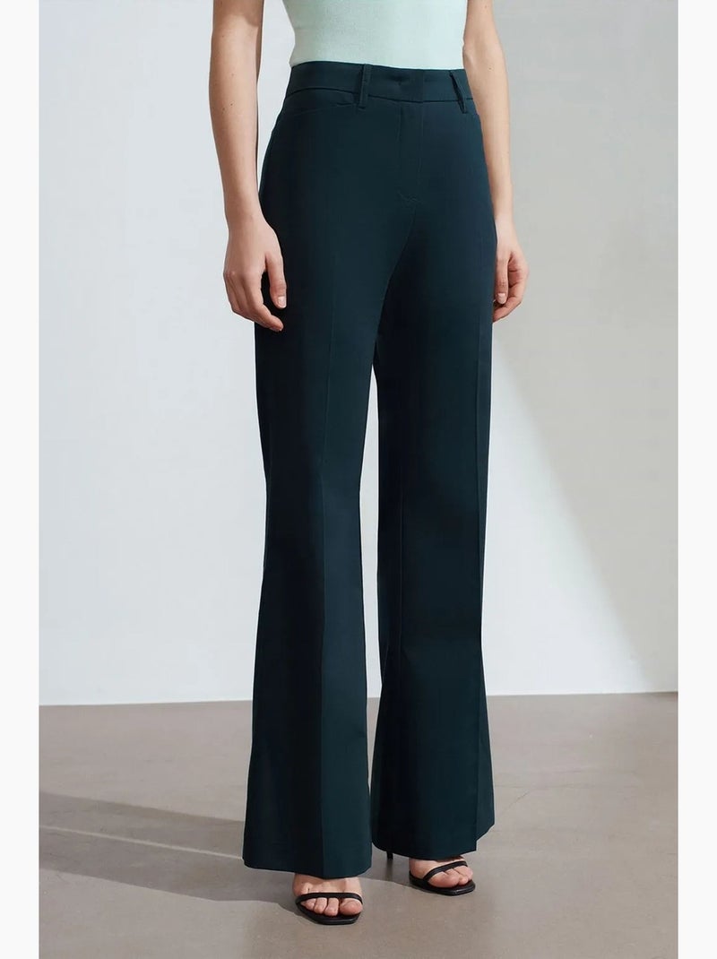 Pantalón de gabardina acampanado de tiro alto para mujer dilvin Azul noche - Kiabi