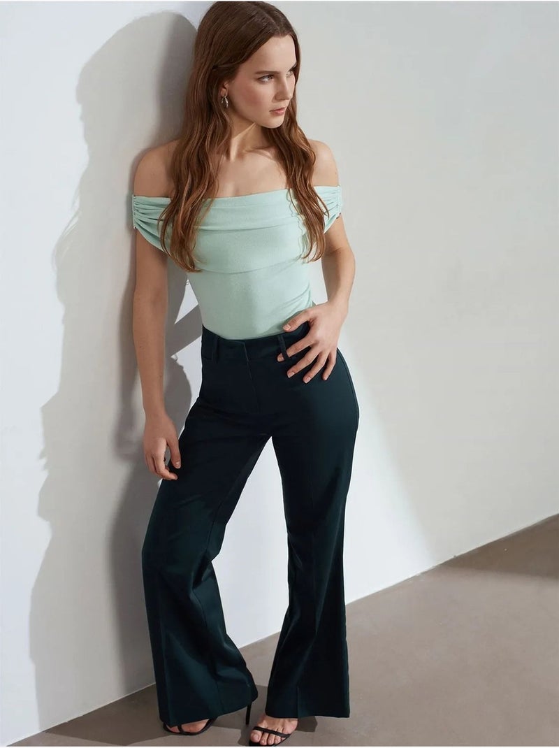 Pantalón de gabardina acampanado de tiro alto para mujer dilvin Azul noche - Kiabi