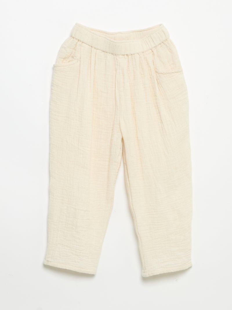 Pantalón de gasa de algodón Blanco - Kiabi