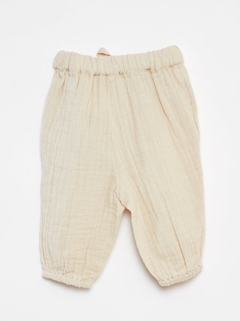 Pantalón de gasa de algodón con cintura ajustable 'Name it' BEIGE - Kiabi
