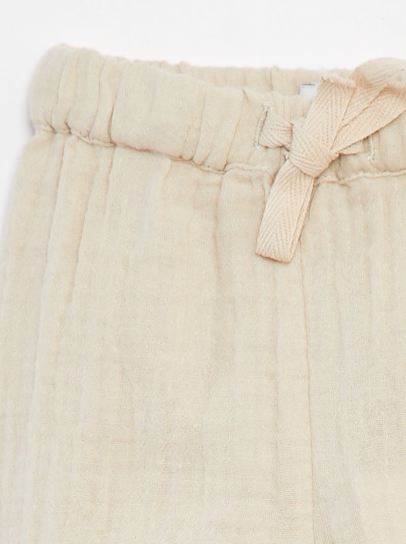 Pantalón de gasa de algodón con cintura ajustable 'Name it' BEIGE - Kiabi