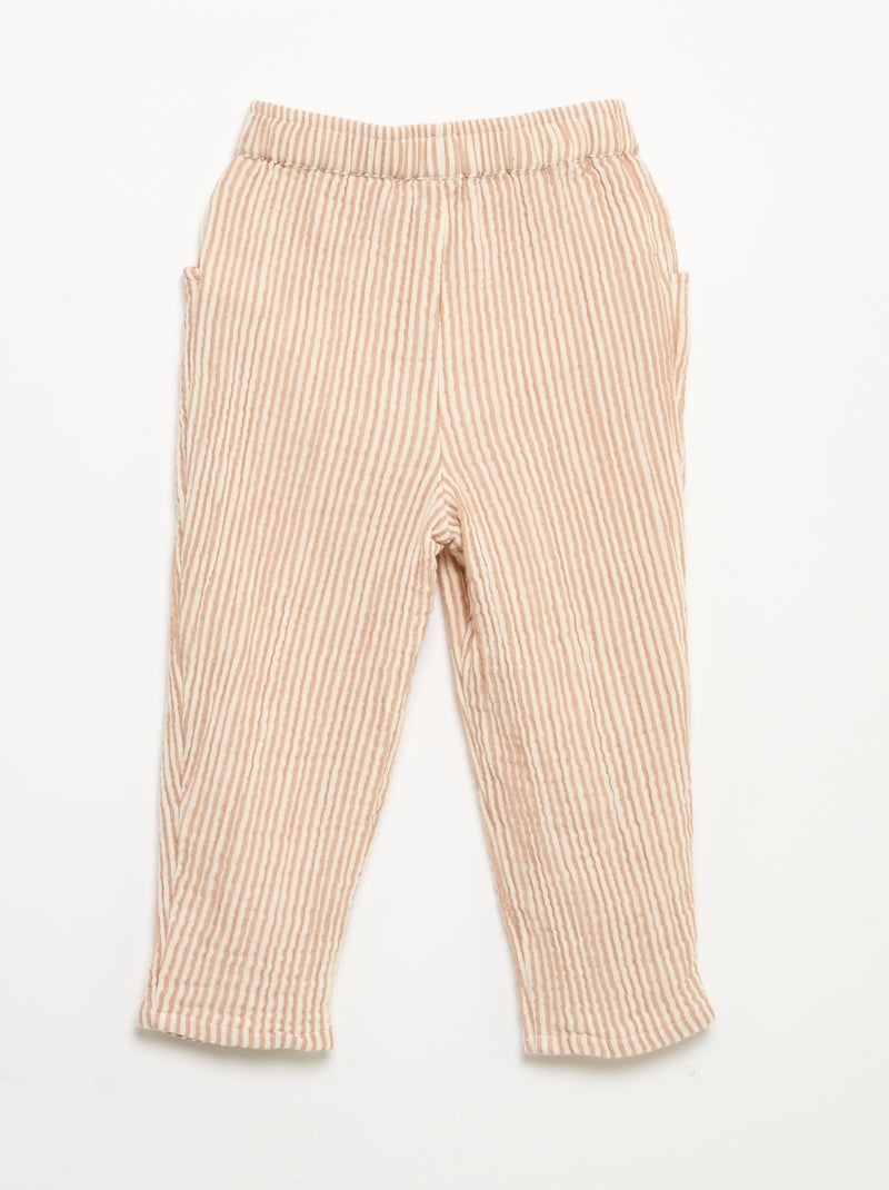 Pantalón de gasa de algodón Marron - Kiabi