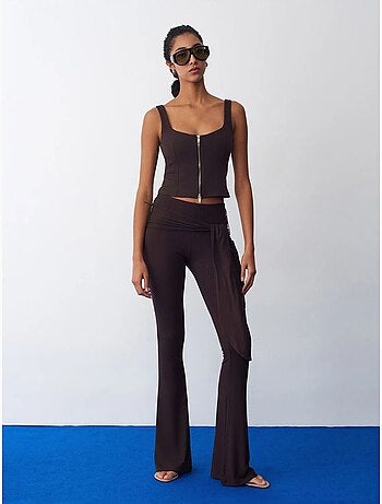 Pantalón de jersey acampanado de tiro alto con detalle de lazada dilvin