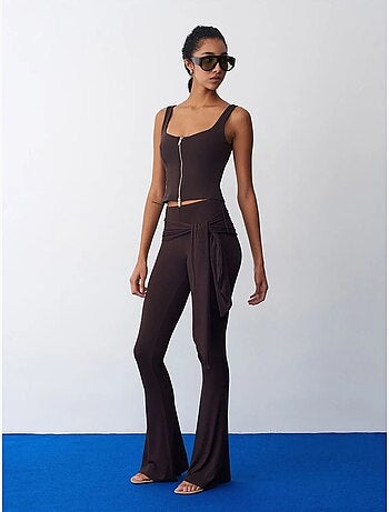 Pantalón de jersey acampanado de tiro alto con detalle de lazada dilvin