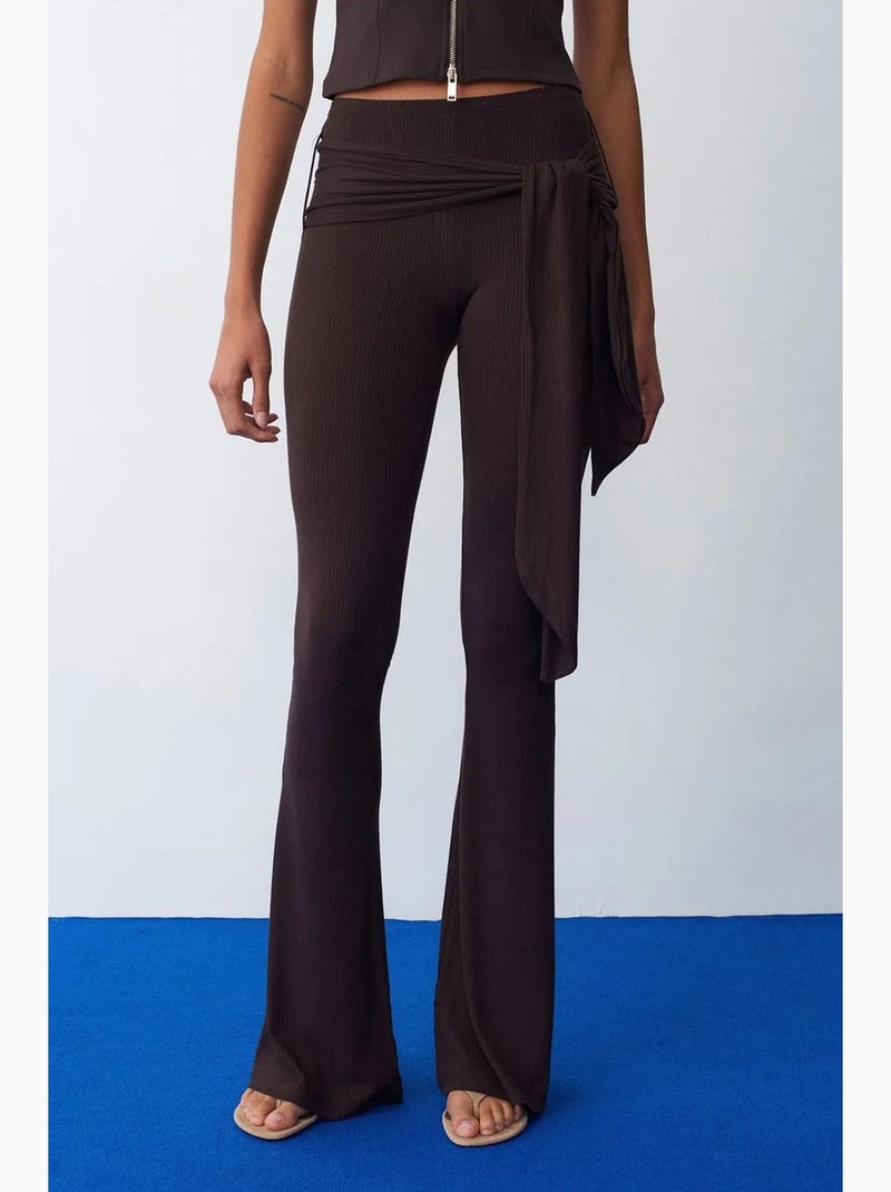 Pantalón de jersey acampanado de tiro alto con detalle de lazada dilvin Marrón oscuro - Kiabi