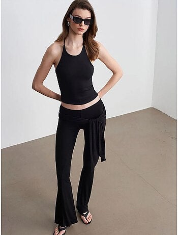 Pantalón de jersey acampanado de tiro alto con detalle de lazada dilvin