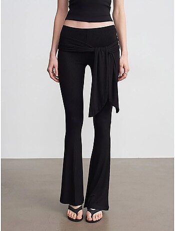 Pantalón de jersey acampanado de tiro alto con detalle de lazada dilvin