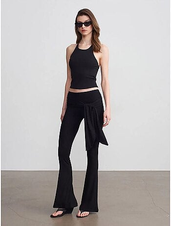 Pantalón de jersey acampanado de tiro alto con detalle de lazada dilvin
