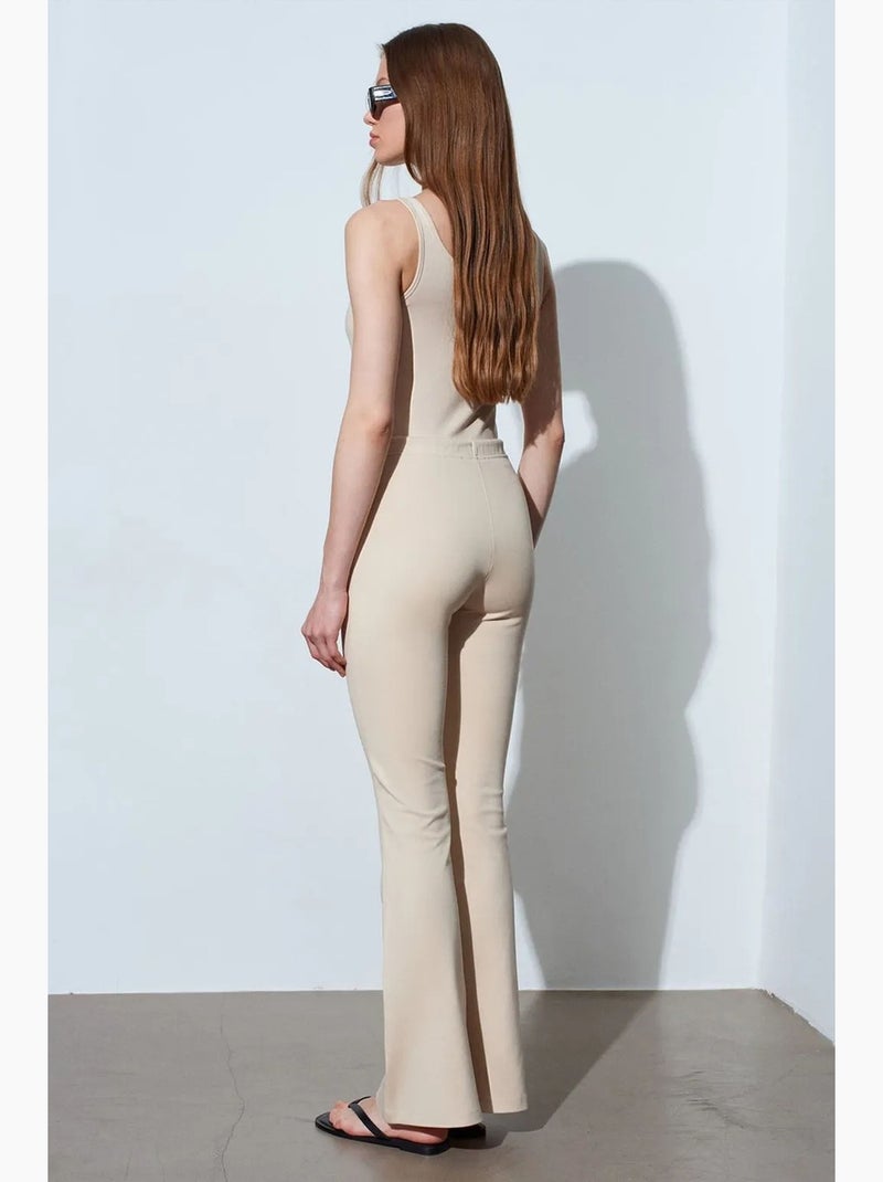 Pantalón de jersey acampanado de tiro medio con cordón dilvin Beige arcilla - Kiabi