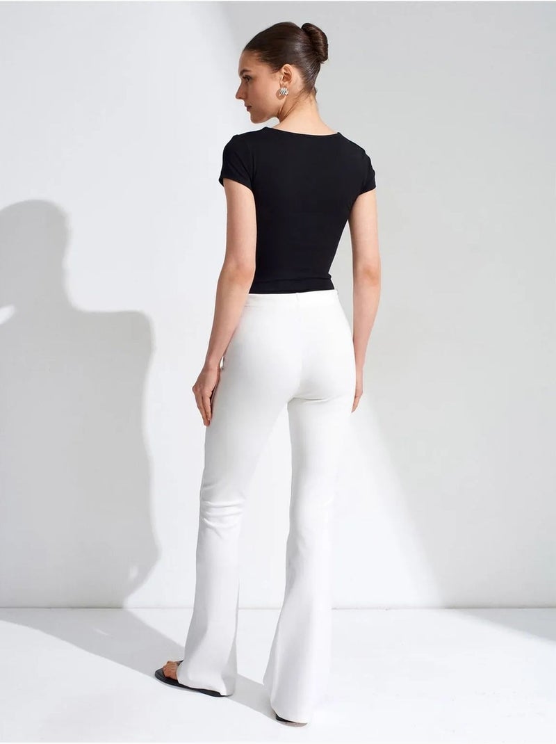 Pantalón de jersey acampanado de tiro medio con cordón dilvin Blanco - Kiabi