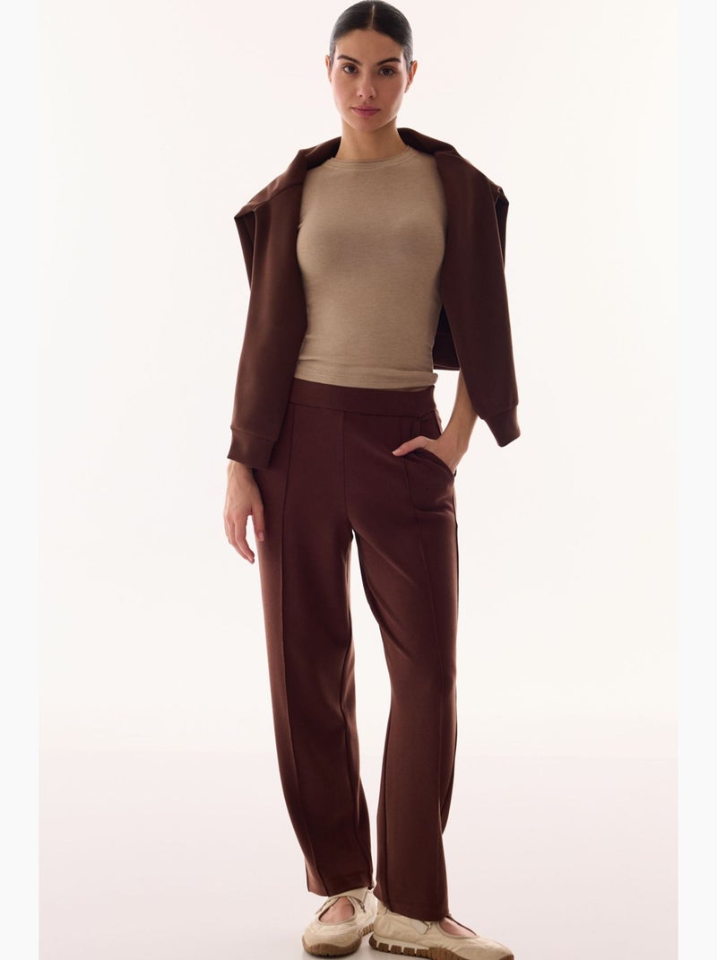 Pantalón de jersey de pierna recta oversize de tiro medio penti Marrón chocolate - Kiabi