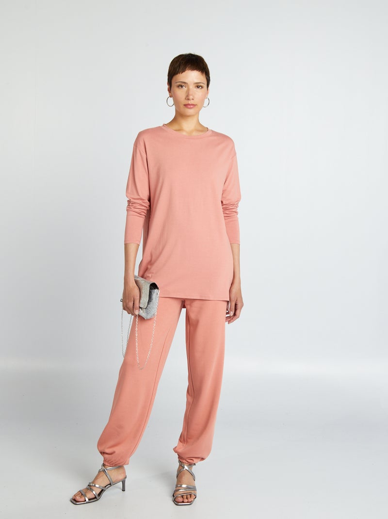 Pantalón de jogging ancho y liso ROSA - Kiabi