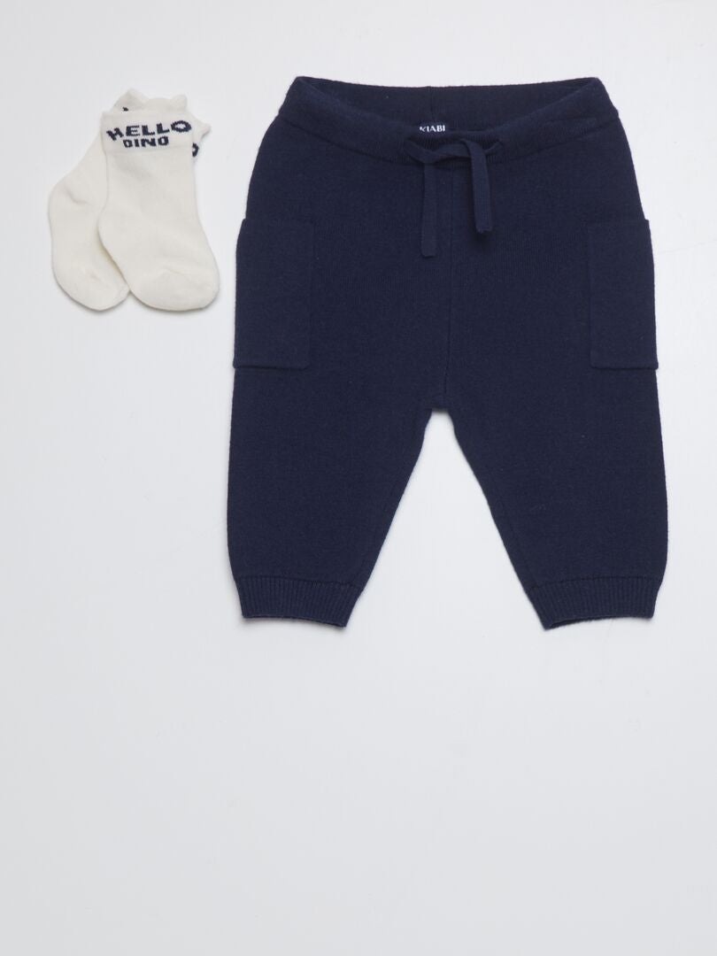 Pantalón de jogging con bolsillos de parche + calcetines NEGRO - Kiabi