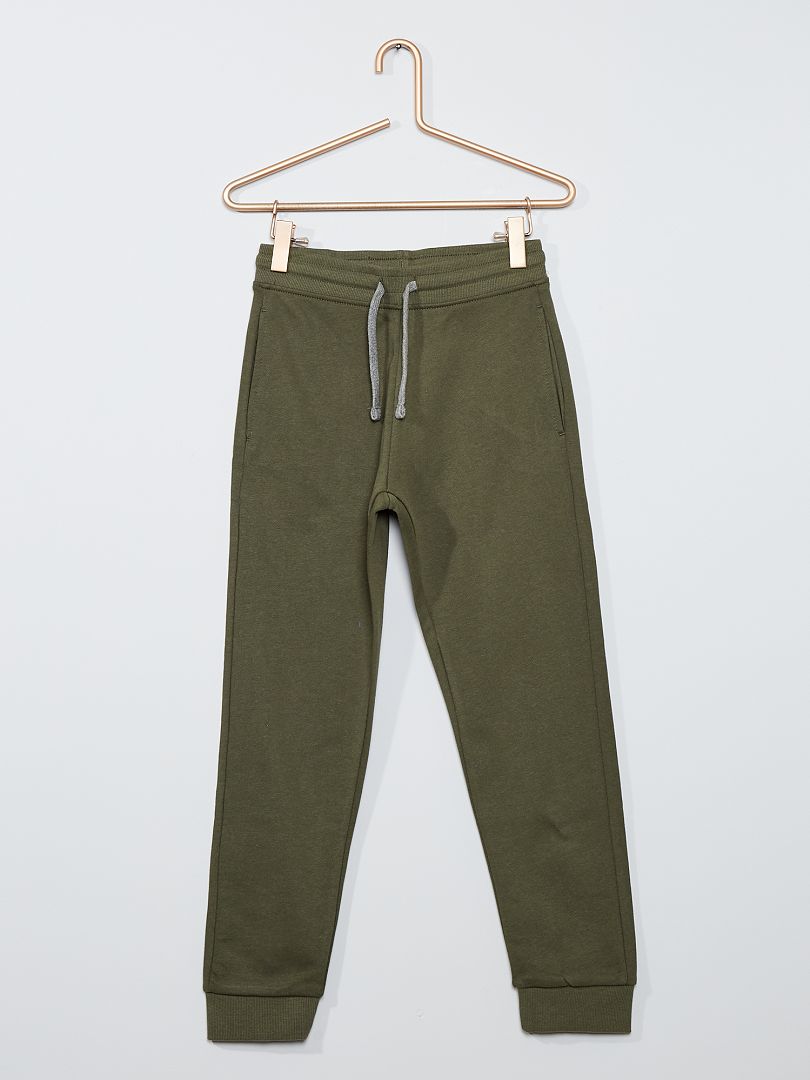 Pantalón de jogging de algodón liso verde oscuro - Kiabi