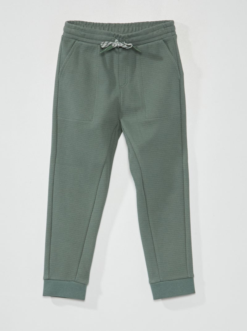 Pantalón de jogging de piqué de algodón - Corte más ajustado verde gris - Kiabi