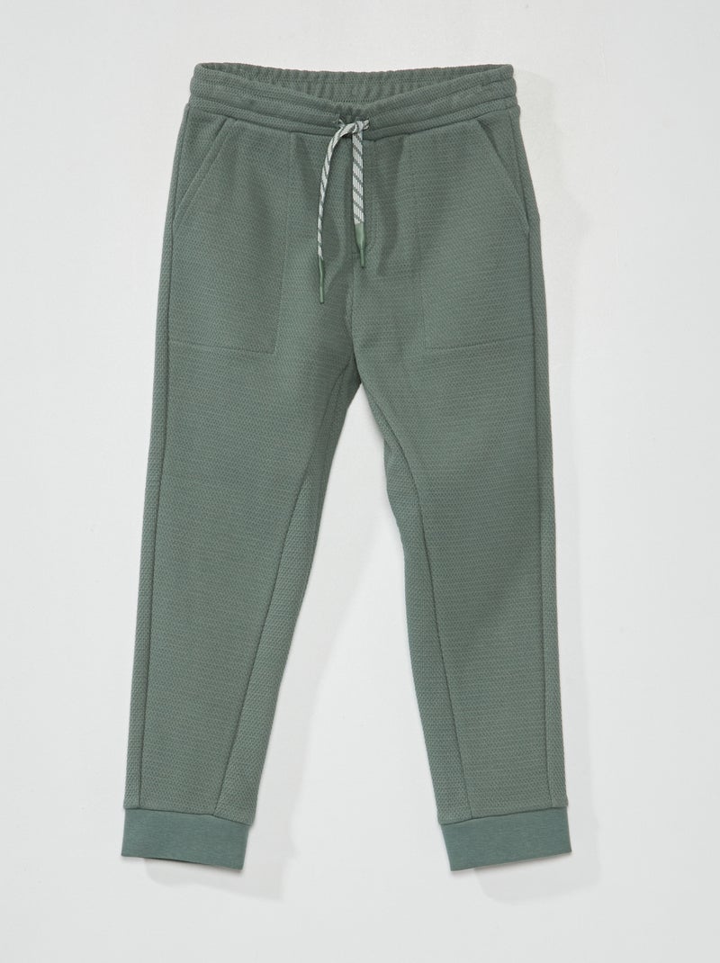 Pantalón de jogging de piqué de algodón - Corte más cómodo verde gris - Kiabi
