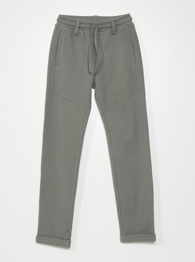 Pantalón de jogging de piqué de algodón verde gris - Kiabi