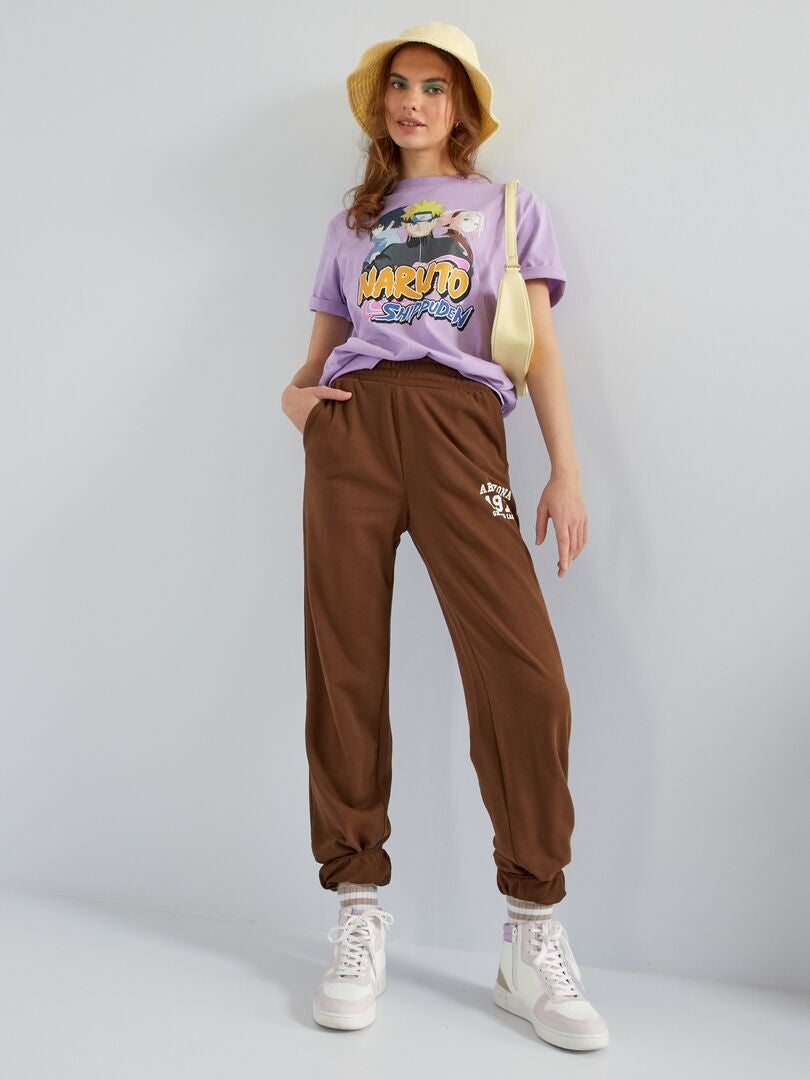 Pantalón de jogging jaspeado con inscripción MARRON - Kiabi