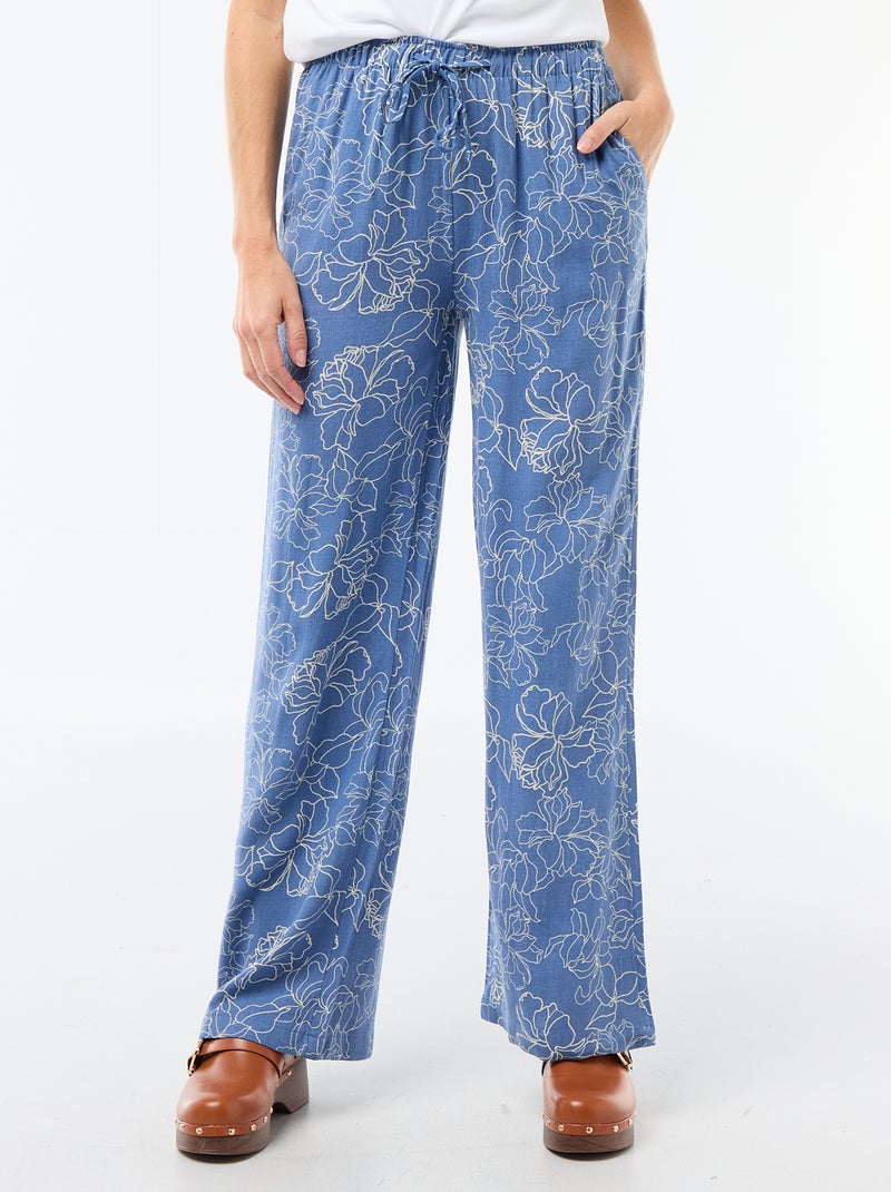 Pantalón de lino con 2 bolsillos Azul - Kiabi