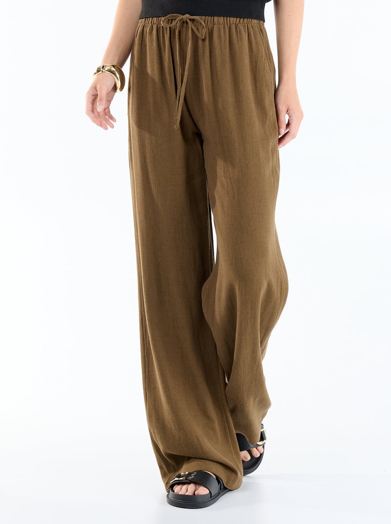 Pantalón de lino con 2 bolsillos Marron - Kiabi