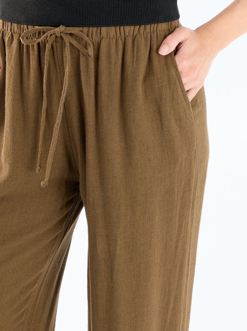 Pantalón de lino con 2 bolsillos Marron - Kiabi
