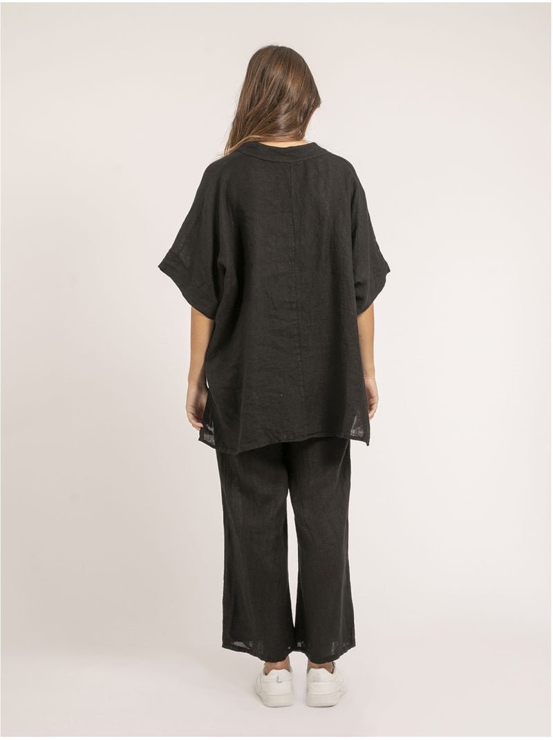 Pantalón de lino ernest Negro - Kiabi