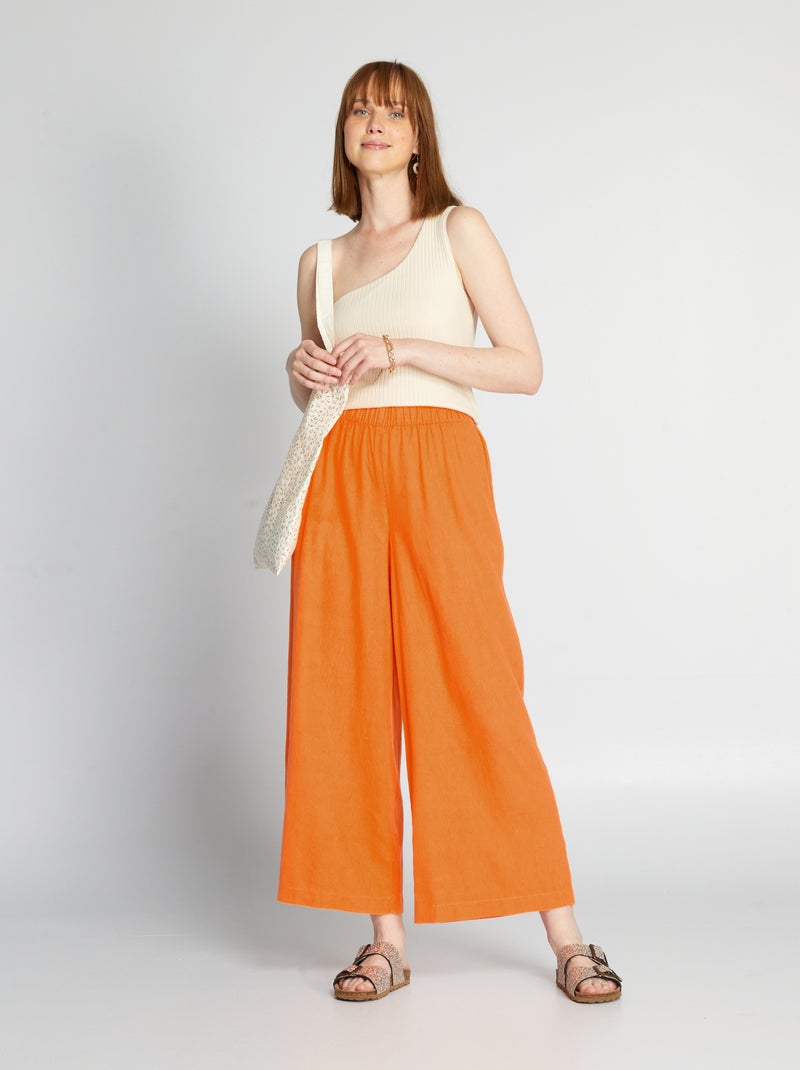 Pantalón de lino wide leg NARANJA - Kiabi