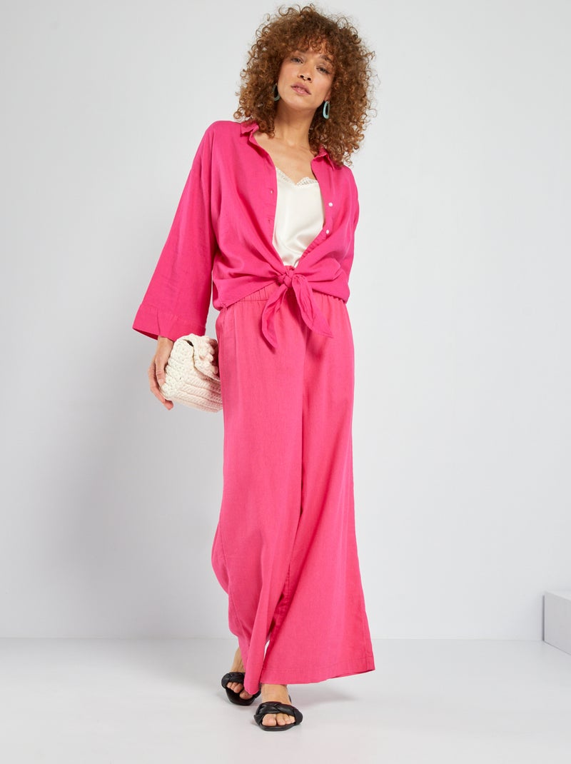 Pantalón de lino wide leg rosa intenso - Kiabi