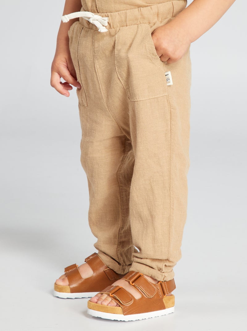 Pantalón de lino y algodón BEIGE - Kiabi