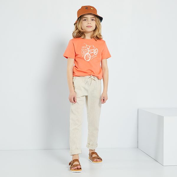 PANTALÓN LINO CON CINTO - Naranja — Maria Antonieta