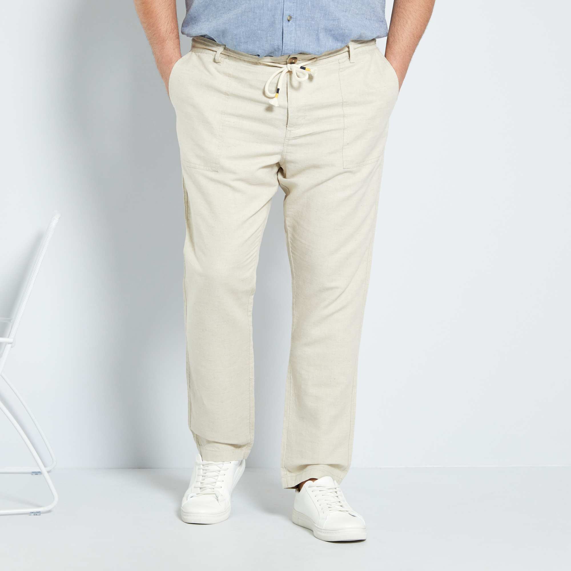 Pantalón De Lino Y Algodón Tallas Grandes Hombre Azul Kiabi 21 00€