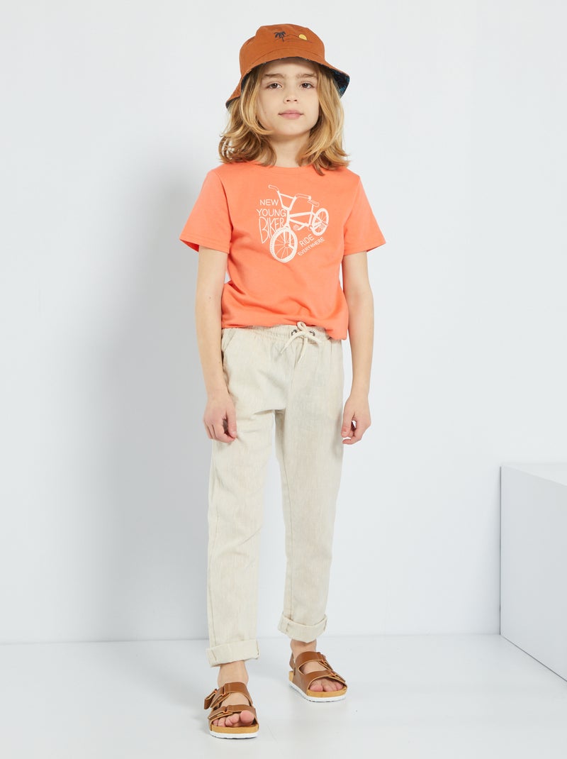 Pantalón de lino y algodón BEIGE - Kiabi