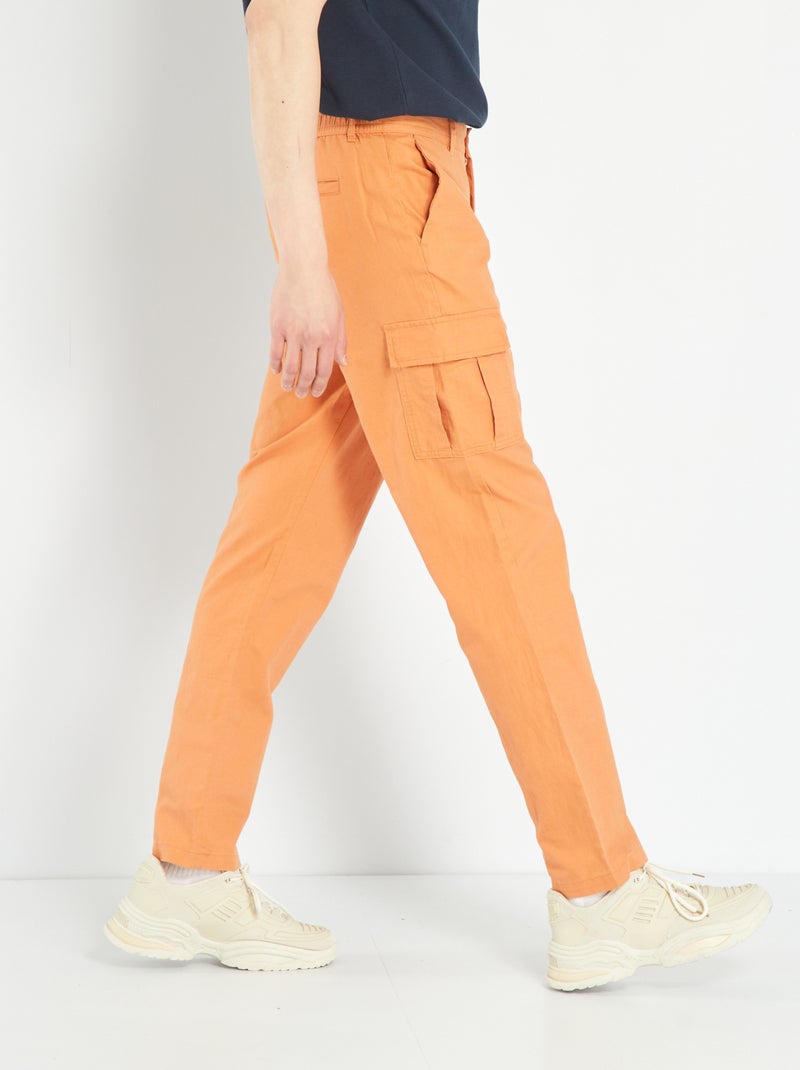Pantalón de lino y algodón con bolsillos NARANJA - Kiabi