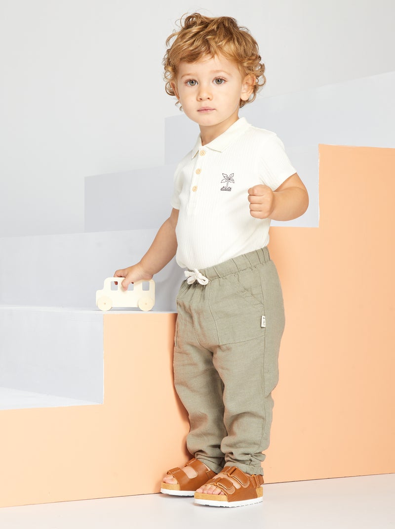 Pantalón de lino y algodón gris - Kiabi