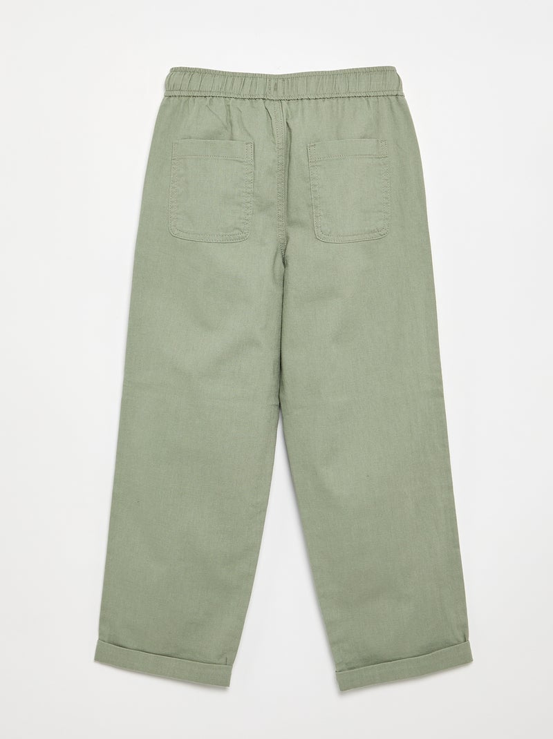 Pantalón de lino y algodón Verde - Kiabi