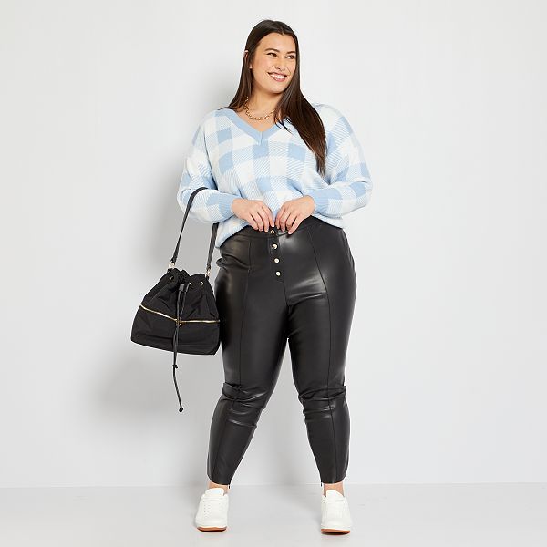 Pantalón de material sintético tallas grandes mujer - negro - Kiabi - 18,00€